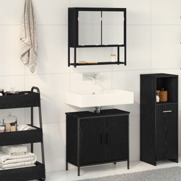 Set de mobilier pentru baie 2 piese în stejar negru din lemn prelucrat - Img 1