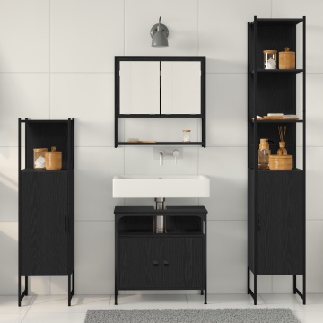 Set de mobilier pentru baie 4 piese din lemn ingineresc stejar negru - Img 4