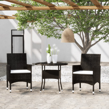 Set de mobilier pentru grădină, 3 piese, negru, poliratan - Img 1