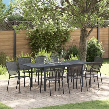 Set de Mobilier pentru Hol 9 Piese Oțel Antracit, Masă de Grădină Extensibilă Antracit (140-210)x90x73 cm Oțel - Img 1