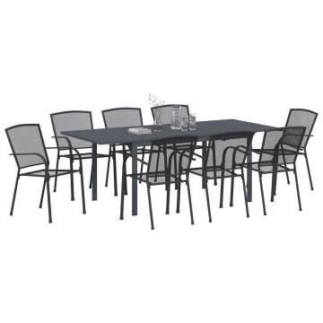 Set de Mobilier pentru Hol 9 Piese Oțel Antracit, Masă de Grădină Extensibilă Antracit (140-210)x90x73 cm Oțel - Img 3