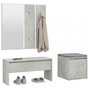 Set de mobilier pentru hol, gri beton, lemn prelucrat - Img 4