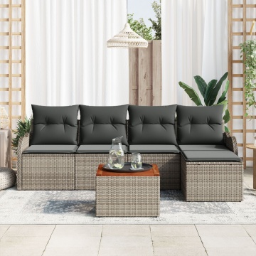 Set de Sofa de Grădină cu Pernițe Gri Ratan Polimeric Acacia, Sofa de Grădină cu Pernițe pentru 2 Persoane Gri Ratan Polimeric - Img 1