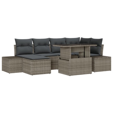 Set de Sofa pentru Grădină Set de 7 Gri Ratan, Perne - Img 2