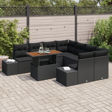 Set de sofa pentru grădină Set de 9 Negru Ratan, material textil - Img 3