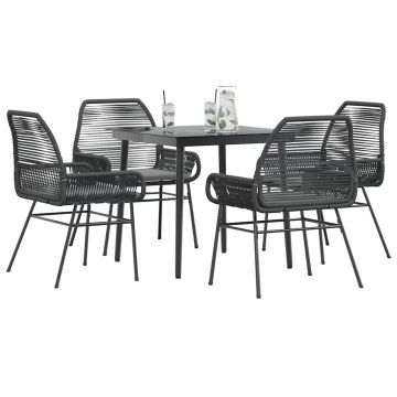 Set de sufragerie de grădină 5 piese neagră Sticlă Poly Rattan - Img 1