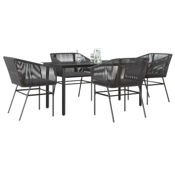 Set de sufragerie de grădină 5 piese neagră Sticlă Poly Rattan - Img 1