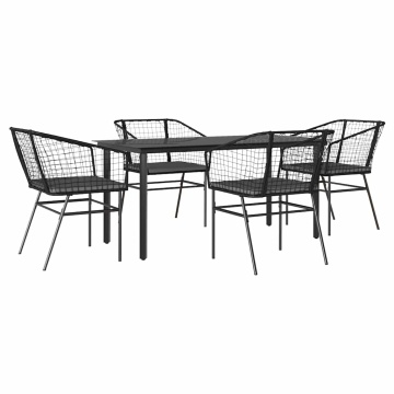 Set de sufragerie de grădină 5 piese neagră Sticlă Poly Rattan - Img 2