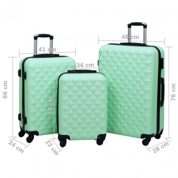 Set de valize cu carcasă rigidă, 3 piese, verde mentă, ABS - Img 6