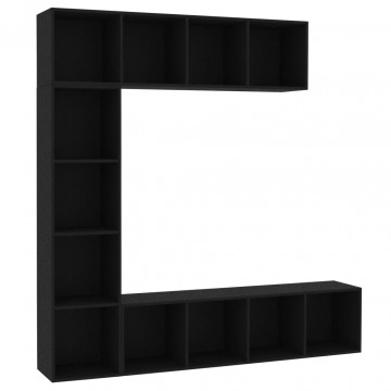 Set dulap cărți/TV, 3 piese, negru, 180x30x180 cm - Img 2