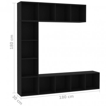 Set dulap cărți/TV, 3 piese, negru, 180x30x180 cm - Img 5