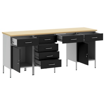 Set dulap de lucru cu masă, 4 piese, negru, lemn și oțel - Img 4