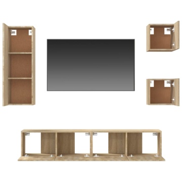 Set dulap TV, 5 piese, stejar sonoma, lemn prelucrat - Img 5