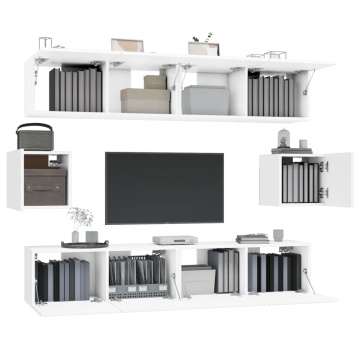 Set dulap TV, 6 piese, alb, lemn prelucrat - Img 4