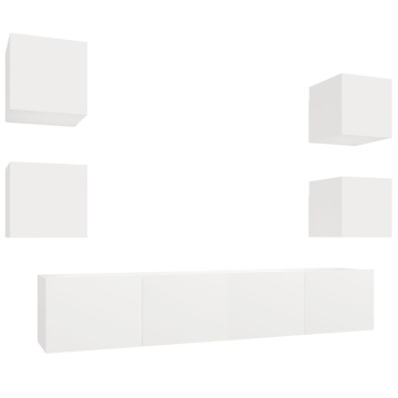 Set dulap TV, 6 piese, alb, lemn prelucrat - Img 2