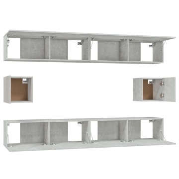 Set dulap TV, 6 piese, gri beton, lemn prelucrat - Img 8