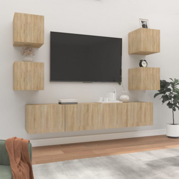Set dulap TV, 6 piese, stejar sonoma, lemn prelucrat - Img 1