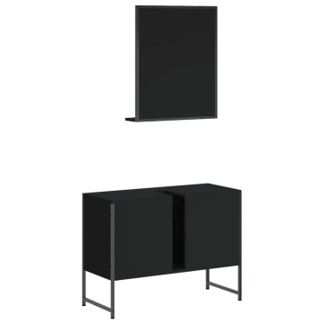 Set dulapuri de baie, 2 piese, negru, lemn prelucrat - Img 7