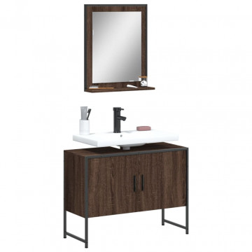 Set dulapuri de baie, 2 piese, stejar maro, lemn prelucrat - Img 1