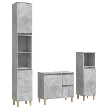 Set dulapuri de baie, 3 piese, gri beton, lemn prelucrat - Img 2