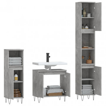 Set dulapuri de baie, 3 piese, gri beton, lemn prelucrat - Img 4