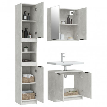 Set dulapuri de baie, 3 piese, gri beton, lemn prelucrat - Img 4