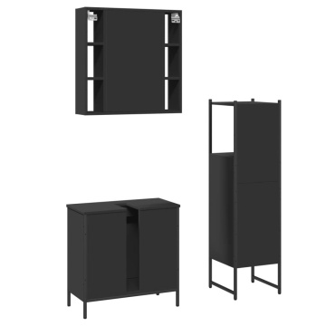 Set dulapuri de baie, 3 piese, negru, lemn prelucrat - Img 7