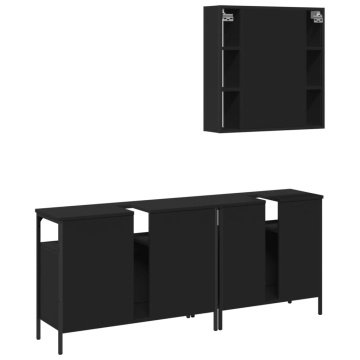Set dulapuri de baie, 3 piese, negru, lemn prelucrat - Img 7