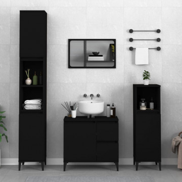 Set dulapuri de baie, 3 piese, negru, lemn prelucrat - Img 1