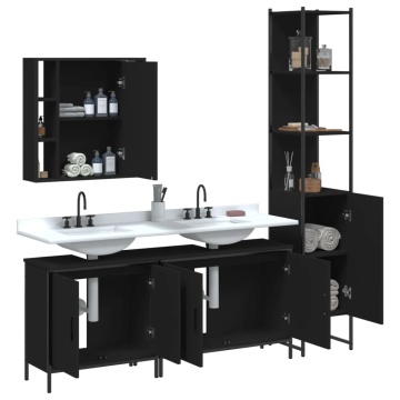 Set dulapuri de baie, 4 piese, negru, lemn prelucrat - Img 4