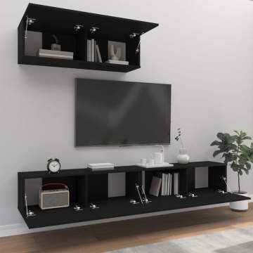 Set dulapuri TV, 3 piese, negru, lemn prelucrat - Img 3