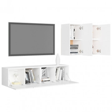 Set dulapuri TV, 4 piese, alb, lemn prelucrat - Img 3