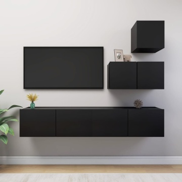 Set dulapuri TV, 4 piese, negru, lemn prelucrat - Img 1