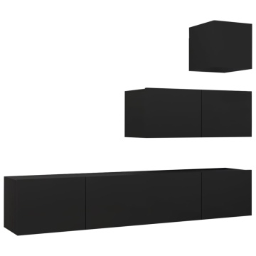 Set dulapuri TV, 4 piese, negru, lemn prelucrat - Img 2