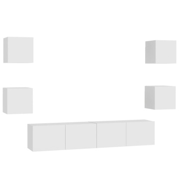 Set dulapuri TV, 6 piese, alb, lemn prelucrat - Img 2