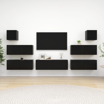 Set dulapuri TV, 7 piese, negru, lemn prelucrat - Img 1