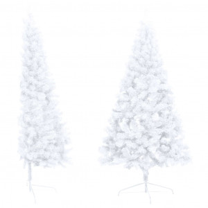 Set jumătate brad Crăciun artificial LEDuri&globuri, alb 210 cm - Img 3