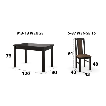 Set masa extensibila 120x150cm cu 4 scaune tapitate, mb-13 max5 si s-37 boss7 w15, wenge, lemn masiv, stofa - Img 6
