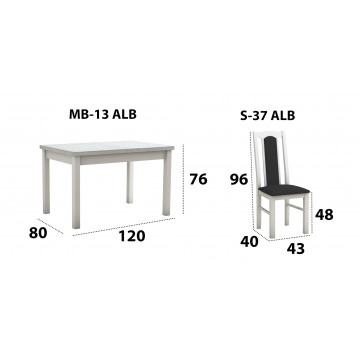 Set masa extensibila 120x150cm cu 4 scaune tapitate, mb-13 max5 si s-37 boss7 b22, alb, lemn masiv de fag, stofa - Img 7