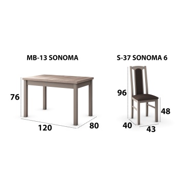 Set masa extensibila 120x150cm cu 6 scaune tapitate, mb-13 max5 si s-37 boss7 s6, sonoma, lemn masiv de fag, stofa - Img 7