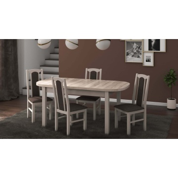 Set masa extensibila 160x200cm cu 4 scaune tapitate, mb-12 venus1 si s-37 boss7 s6, sonoma, lemn masiv de fag, stofa - Img 1
