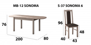 Set masa extensibila 160x200cm cu 6 scaune tapitate, mb-12 venus1 si s-37 boss7 s6, sonoma, lemn masiv de fag, stofa - Img 5