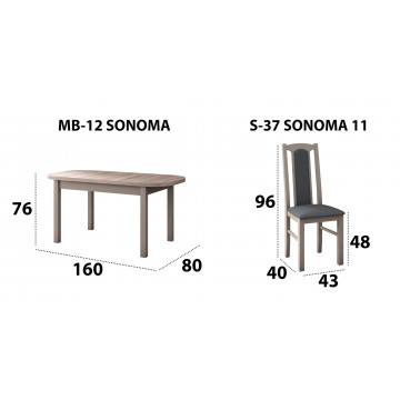 Set masa extensibila 160x200cm cu 6 scaune tapitate, mb-12 venus1 si s-37 boss7 s11, sonoma, lemn masiv de fag, stofa - Img 5