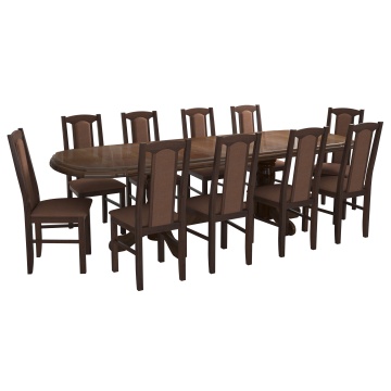 Set masa extensibila jork 200x250 cm, lemn masiv nuc, cu 10 scaune tapitate stofa maro, s-37 O15 - Img 4