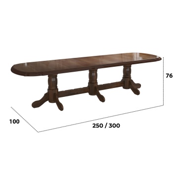 Set masa extensibila jork 250-300x100 cm, lemn masiv nuc, cu 12 scaune tapitate stofa maro, s-37 O15 - Img 2