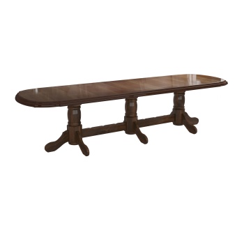 Set masa extensibila jork 250-300x100 cm, lemn masiv nuc, cu 12 scaune tapitate stofa maro, s-37 O2 - Img 3