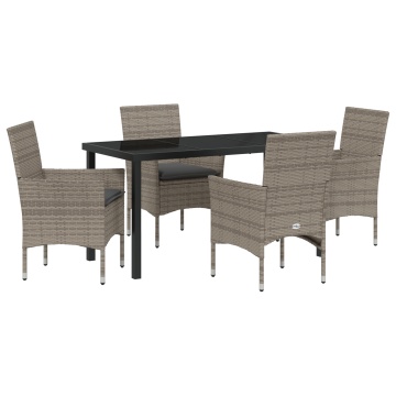 Set Masă Grădină 5 Piese cu Perne Gri Poliratan, Masă Neagră 140x80x73 cm din Sticlă de Siguranță - Img 2