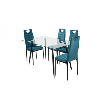 Set masa mb-84, sticla securizata, 140x76x80 cm, cu 4 scaune s-175 albastru, 58x98x48 cm - Img 3