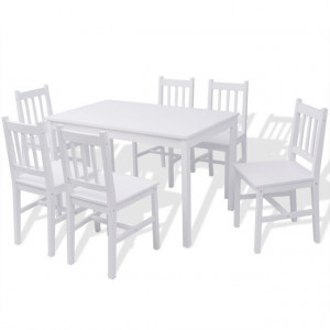 Set masă și scaune din lemn de pin, 7 piese, alb - Img 4