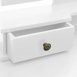 Set masă toaletă cu taburet alb 100x40x146 cm lemn paulownia - Img 2